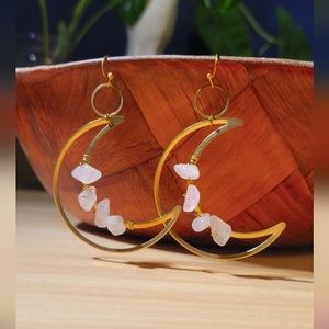 Crescent Moon And Rose Quartz Earrings